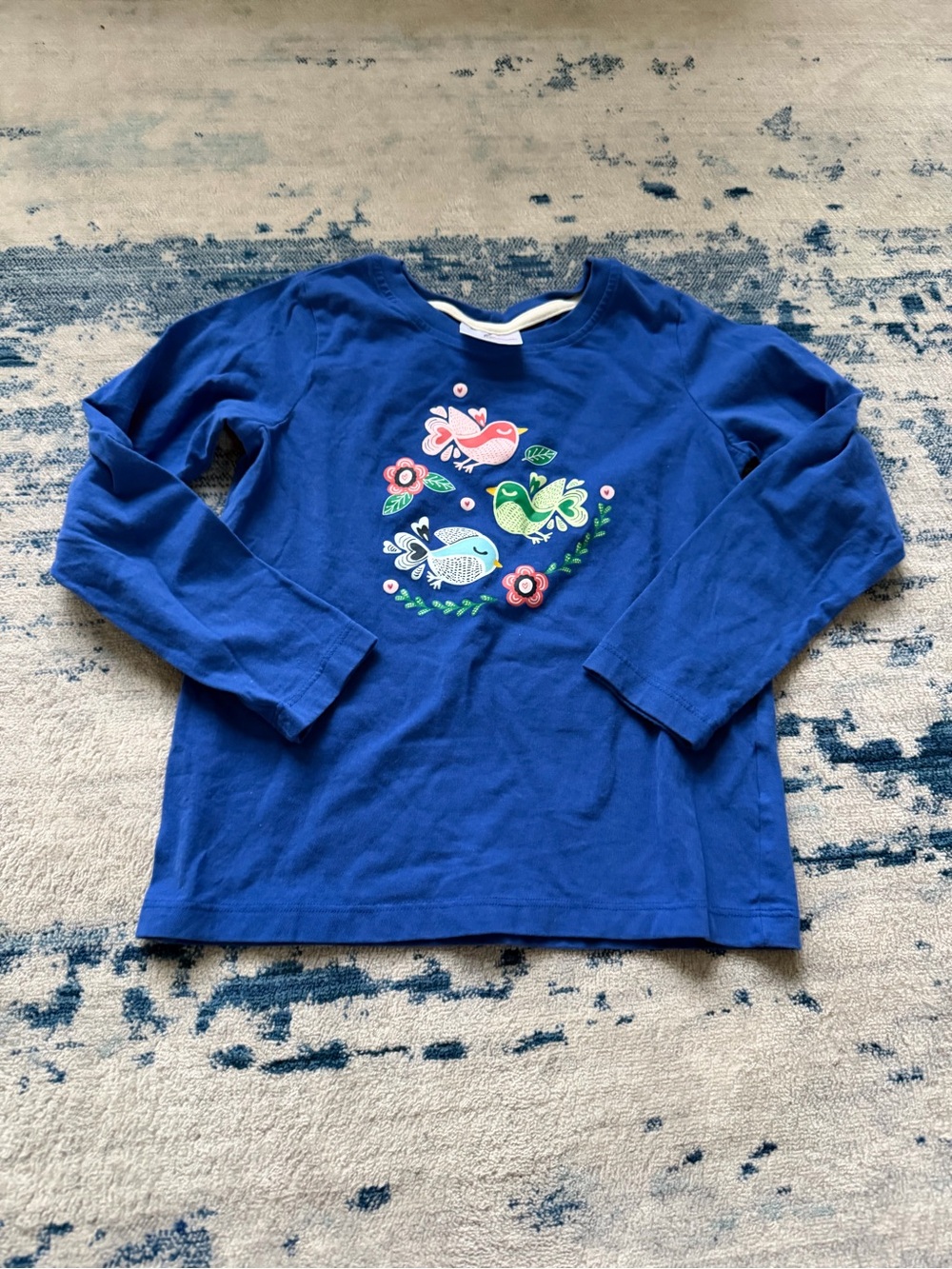 Hanna Andersson Royal Blue Long Sleeve Tee with Pink Bird Graphic Size 6-7